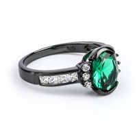 Anillo de Plata Oxidada con Esmeralda Corte Ovalado