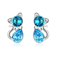 Aretes de Gatito de Cristal Austriaco Color Azul