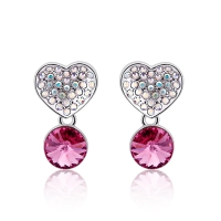 Lindos Aretes de Corazon Con Cristal Austriaco Color Rosa