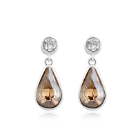 Aretes de Cristal Austriaco en Plata de Ley Color Ambar