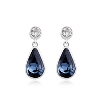 Aretes de Cristal Austriaco en Plata de Ley Color Azul de Noche