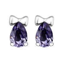 Aretes de Moño Azul de Cristal Austriaco en Plata de Ley