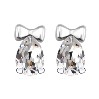 Aretes de Moño Blanco de Cristal Austriaco en Plata de Ley