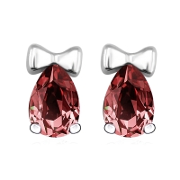 Aretes de Moño Rojo de Cristal Austriaco en Plata de Ley