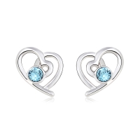 Aretes de Cristal Austriaco Color Azul con Rodio en Forma de Corazón