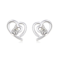Aretes de Cristal Austriaco Color Blanco con Rodio en Forma de Corazón