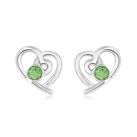 Aretes de Cristal Austriaco Color Verde con Rodio en Forma de Corazón