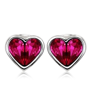 Aretes de Cristal Austriaco en Forma de Corazón Color Rojo