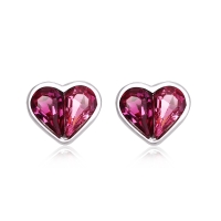 Aretes de Plata Con Cristal Austriaco en Forma de Corazón Color Rosa