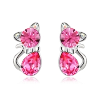 Aretes de Gatito de Cristal Swarovski Color Rosa
