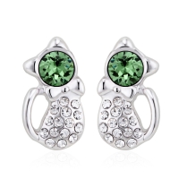 Aretes Color Peridoto de Gato con Cristales Cristal Austriaco