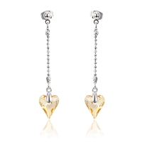 Aretes Largos de Corazón Cristal Austriaco Color Amarillo