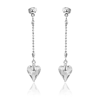 Aretes Largos de Corazón Cristal Austriaco Color Blanco