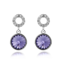 Aretes Redondos Con Cristal Austriaco En Color Azul Marino