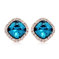 Lindos Aretes de Cristal Austriaco Color Azul Con Baño de Oro Rosa