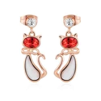 Aretes de Gato Con Swarovski Color Rosa y Madre Perla