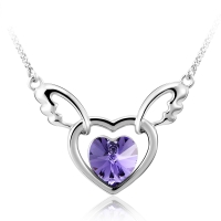 Collar de Cristal Austriaco Color Morado Chapado en Rodio en Forma de Corazón