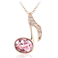 Collar Nota Musical Cristal Austriaco Rosa con Baño de Oro 18K