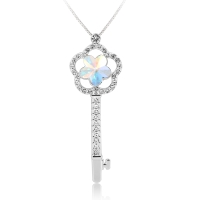 Collar de Llave en Forma de Flor Cristal Austriaco Verde