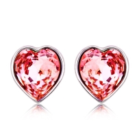 Aretes Rosas de Cristal Austriaco con Rodio En Forma De Corazón