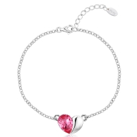 Linda Pulsera Color Rosa con Corazón Cristal Austriaco