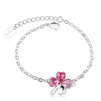 Bonita Pulsera de Cristal Austriaco con Trébol color Rosa