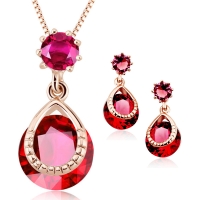 Aretes de Plata en Forma de Flor de Cristal Austriaco Color Rojo