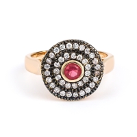 Anillo de Rubi de Corte Redonda con Plata Baño De Oro Rosa