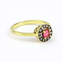 Rubi Anillo de Plata Con Baño de Oro Amarillo