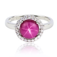 Anillo Redondo de Rubí Estrella Cabuchon con Plata 925