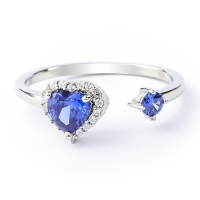 Hermoso Anillo de Doble Tanzanita en Plata de Ley 925 Corazón