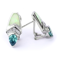 Aretes de Alejandrita y Ópalo Blanco en Plata de Ley .925