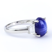 Anillo de Zafiro Azul Estrella Con Plata