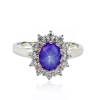 Anillo de Zafiro Estrella Con Plata