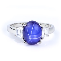 Anillo de Zafiro Azul Estrella Con Plata