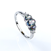 Anillo de Plata Fina con 3 Gemas de Topacio Mistico