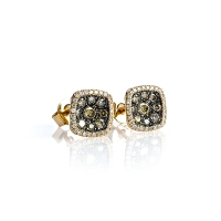 Aretes de Oro Amarillo con Diamantes Chocolates y Blancos Naturales
