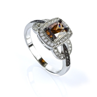 Anillo de Diamante Chocolate Con Plata