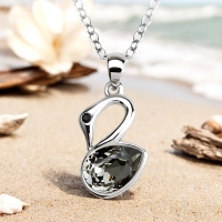 Collar Cisne Negra Cristal Austriaco Cristal Con Rodio