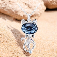Collar de Cristal Swarovski Chapado en Rodio en Forma de Gato Color Azul