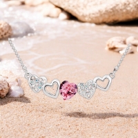 Bonito Collar de Cristal Austriaco con Corazón Rosa
