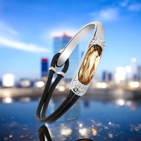 Pulsera Cristal Austriaco Ambar Color con Baño de Oro Blanco 18K