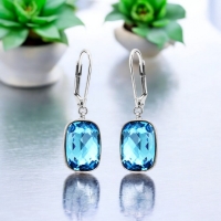 Preciosos Aretes de Cristal Austriaco con Rodio Color Aquamarina
