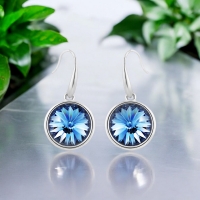 Aretes Redondos color Azul de Cristal Austriaco