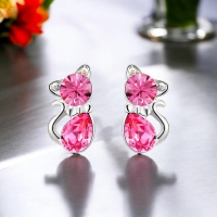 Aretes de Gatito de Cristal Swarovski Color Rosa