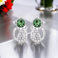 Aretes Color Peridoto de Gato con Cristales Cristal Austriaco