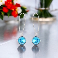 Aretes Largos de Cristal Austriaco Color Azul