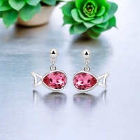 Aretes en Forma de Pez de Cristal Austriaco Rosados