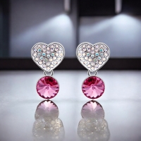 Lindos Aretes de Corazon Con Cristal Austriaco Color Rosa