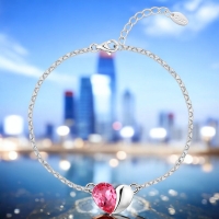 Linda Pulsera Color Rosa con Corazón Cristal Austriaco